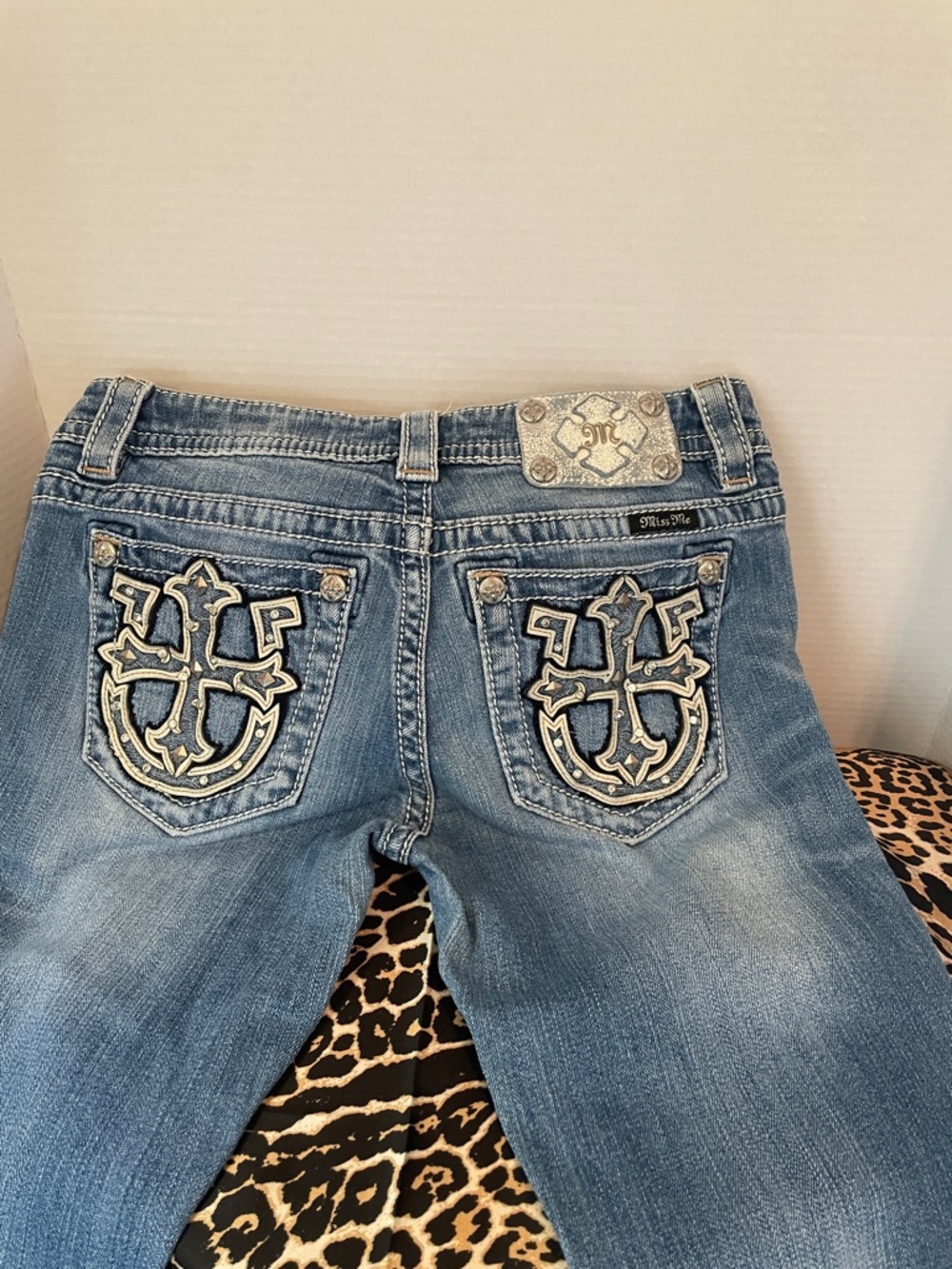 Miss Me Light Blue Denim Jeans with Embroidered Cross Pocket - Picture 4 of 10
